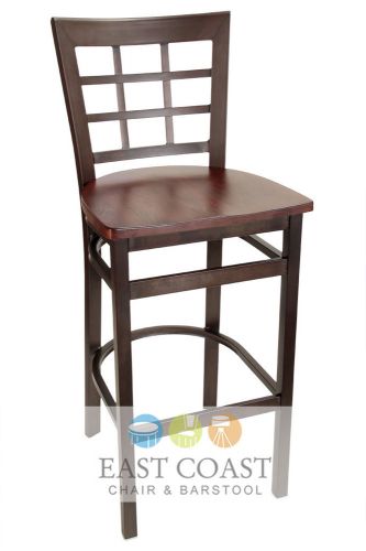 New gladiator rust powder coat window pane metal bar stool with walnut wood seat for sale