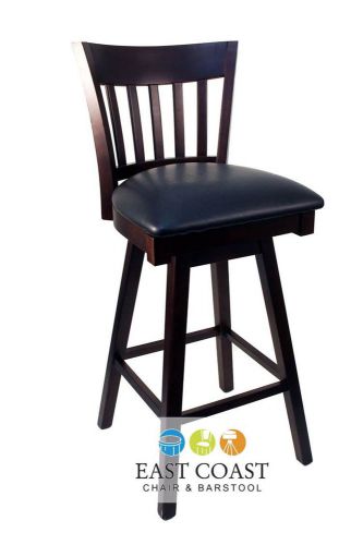 New gladiator walnut vertical back wooden swivel bar stool with black vinyl seat for sale
