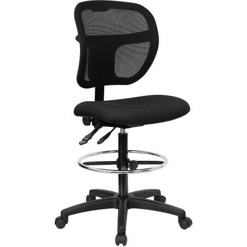 Flash Furniture WL-A7671SYG-BK-D-GG Mid-Back Mesh Drafting Stool with Black Fabr