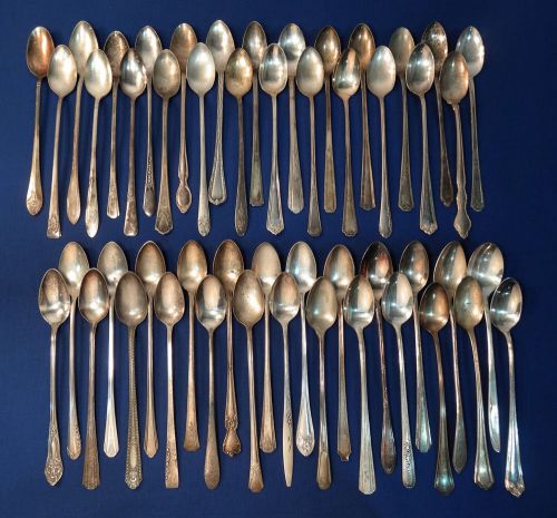 Vintage Silver Plated Silverware Flatware Craft Lot 50 Assorted Iced Tea Spoons