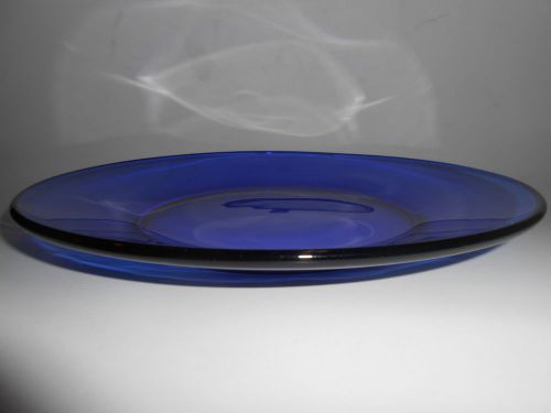 Dark Cobalt Blue glass serving Plate dinner Platter tray raised salad desert NR