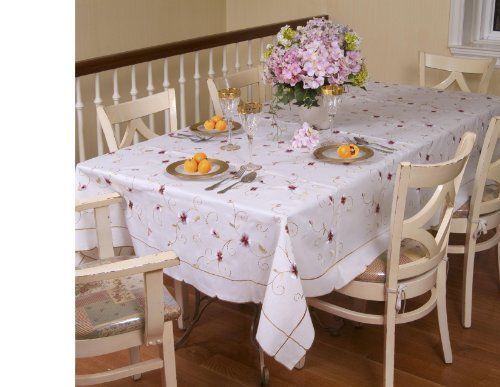 Asctt Embroidered design Tablecloth Beige 70&#034; by 120&#034; Oblong / Rectangle