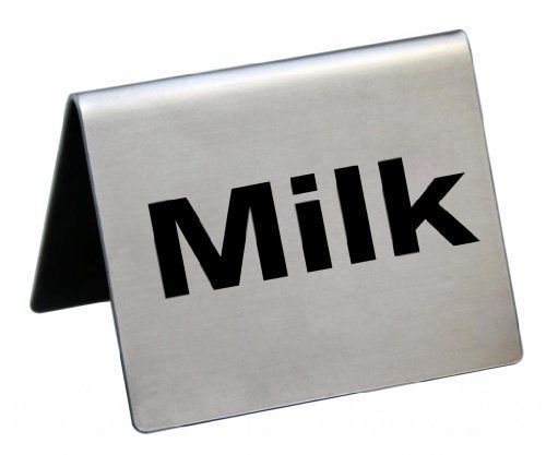 NEW New Star Stainless Steel Table Tent Sign  &#034;Milk&#034;  2-Inch by 2-Inch  Set of 2