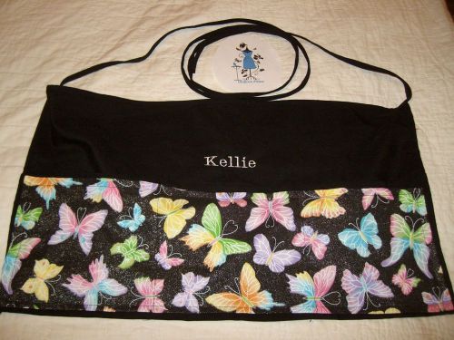 Black Waist Apron &amp; Multi Color Butterflies Personalized Server Waitress Apron