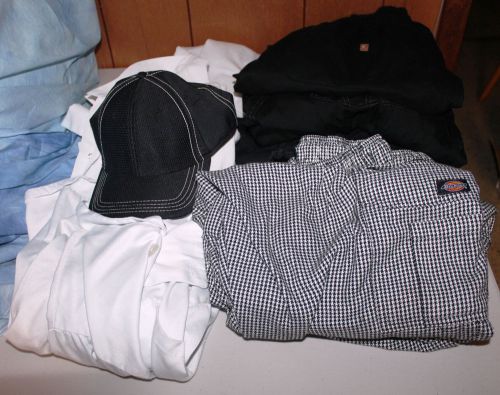 Lot of Nine (9) pcs. of XL Chef&#039;s Cooking Clothing - pants, shirts, cap X-Large