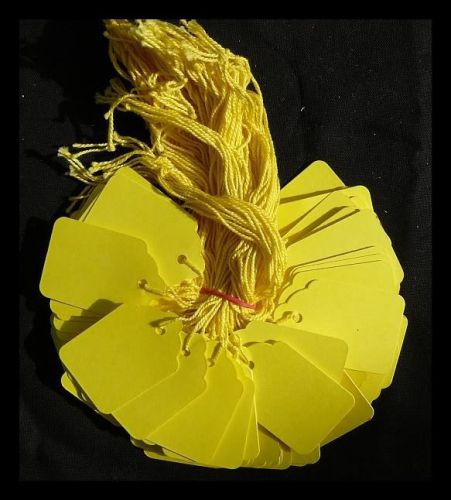 100 YELLOW Strung Price Tags 42 x 27 mm Traditional Tie On Swing Tags FREE POST