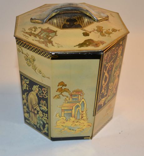 Peek, Frean &amp; Co. Oriental Octagon Biscuit Tin Box Jar Large Silver Handle