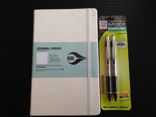 2 Brand New Zebra Mechanical Pencil M-301 and 1 White Miro 5x8 Journal red edge