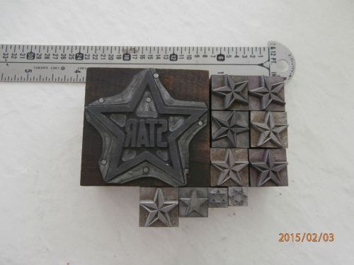 LOT OF 11 LETTERPRESS PRINTING BLOCK STARS IN ASSORTED SIZES VINTAGE