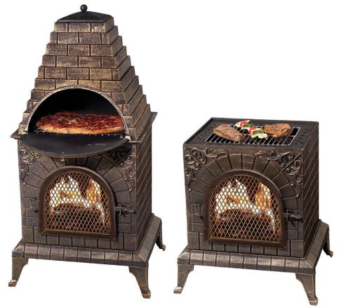 Cast Iron Chiminea Pizza Oven Grill Bake Pizza Wood Bread BBQ Burning Deeco Pit