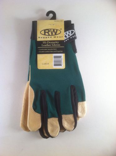 RW Rugged Wear Green High Dexterity Gloves, Leather Palm/Spandex Size: Large
