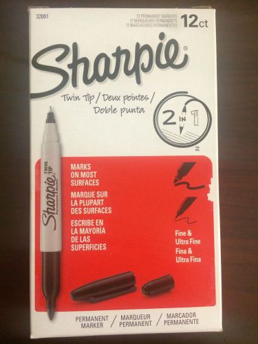 Sharpie Twin Tip Fine And Ultra Fine Point Permanent Markers 12pack Black (new)