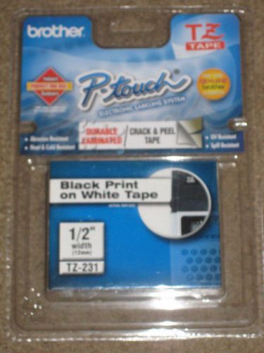 Brother P-Touch TZ231 BLACK ON WHITE Label Tape NEW