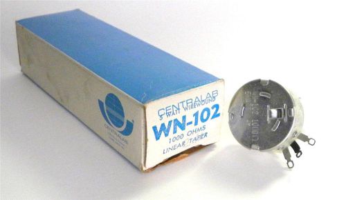 BRAND NEW CENTRALAB WN-102 5 WATT LINEAR TAPER POTENTIOMETER 1000 OHMS