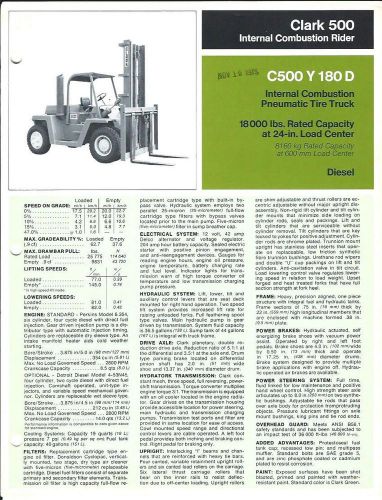 Fork Lift Truck Brochure - Clark - C500 Y 180D - 18,000 lbs - c1975 (LT139)