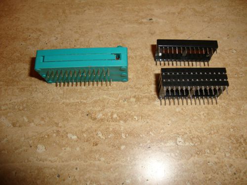 28-Pin ZIF Zero Insertion Socket 228-3345, green 3M and 4 28-Pin Socket