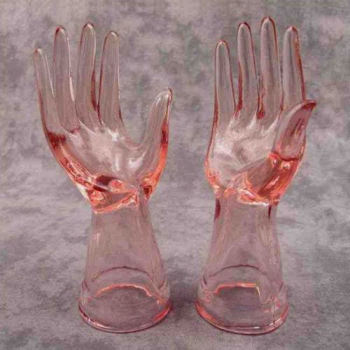 2 PINK GLASS DISPLAY HANDS ~ RING JEWELRY ACCESSORIES MANNEQUIN ~