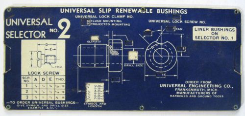 1950s Slide Chart Bushings Selector Universal Engineering Frankenmuth Michigan