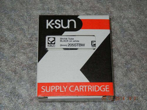 K-Sun 205STBW 5mm Shrink Tube BLACK on White Label Cartridge, Brand New