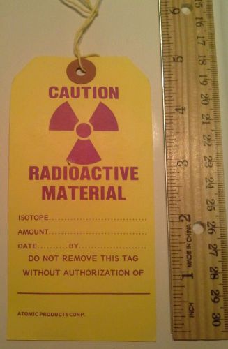 Vintage Atomic Products Corp. 10 Yellow Caution Tags &#039;Radioactive Material&#034; new
