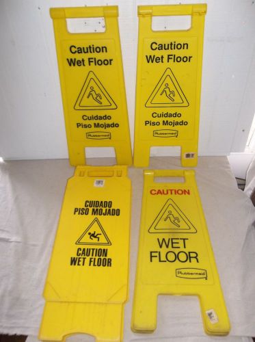 3 Rubbermaid &amp; 1 Continental &#034;Caution Wet Floor&#034; English-Spanish-Double Sided