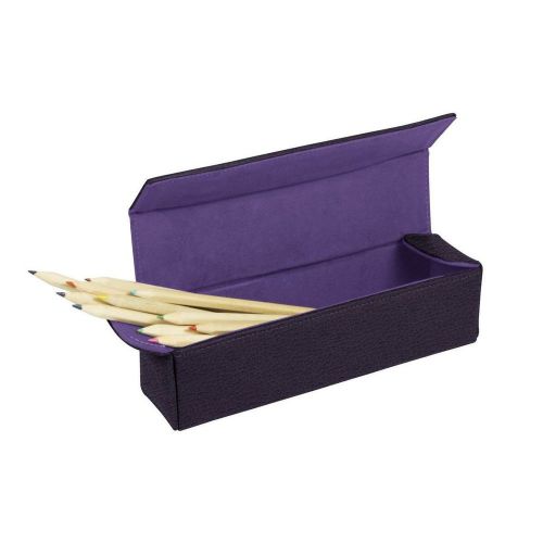 LUCRIN - Squared rigid pencil case - Granulated Cow Leather - Purple