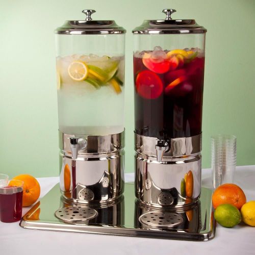 Choice 3.7 Gallon Stainless Steel and Polycarbonate Double Beverage Dispenser