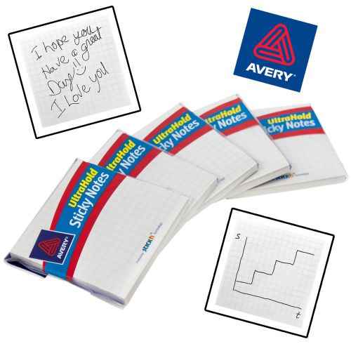 5 Packs Avery UltraHold Sticky Notes Office Grid Pattern Graph Memo Pad