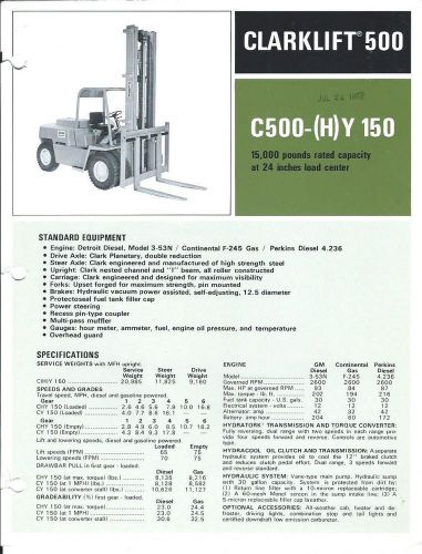 Fork Lift Truck Brochure - Clark - C500 (H)Y 150 - 15,000 lbs - c1972 (LT154)