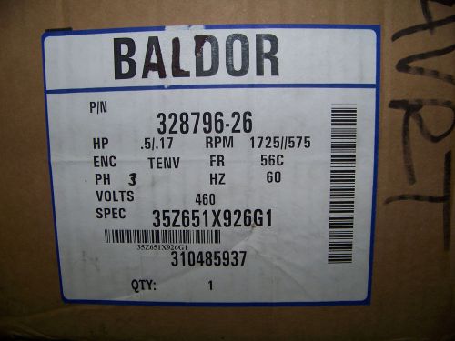 Baldor Motor .5/.17 HP TENV 3 Phase 460 Volts 1725/575 RPM 328796-26
