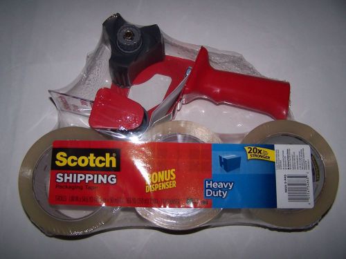 Heavy Duty 3M Scotch Clear Packing and Shipping Tape 3 Rolls with Dispenser Gun