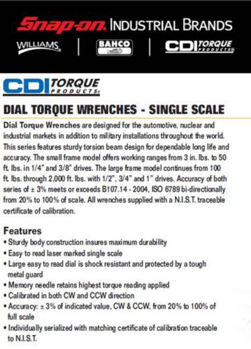 New CDI 14005NLDNSS Dial Torque Wrench, 1&#034; Drive, 0 - 1400 Newton Meter