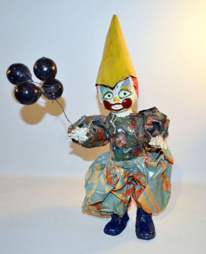Paper Mache Clown Children Face Doll Balloon 1992 Handmade Art Craft