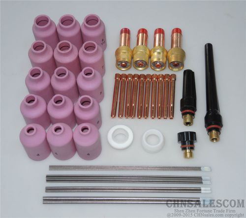 46 pcs tig welding torch gas lens kit wp-17 wp-18 wp-26 wz8 zirconiated tungsten for sale