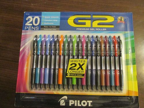 New ! 20PK Pilot G2 Assorted Colors Retractable Gel Pen rubber grip Refillable