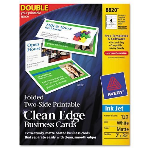 NEW AVERY 8820 Clean Edge Inkjet Business Cards, White, 2 3 1/2, 120/Pack