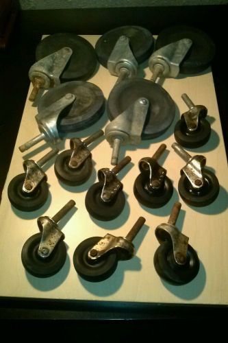 Mixed lot of 14 vintage bassick rubber jarvis wheel swivel casters for sale