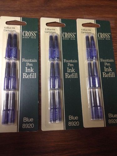 Cross Fountain Pen Ink Refill Lot 3 Pkgs  8920 Blue