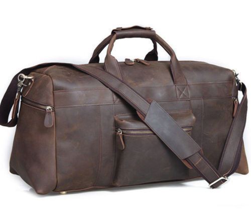 Men&#039;s Genuine Leather Cowhide 23&#034; Large Capacity Travel Luggage Duffle Gym Bags