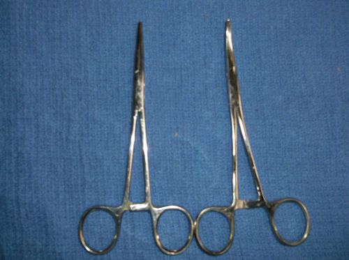 SET 2 PC STRAIGHT&amp;CURVED HEMOSTATS,5 1/2 &#034; LONG,STAINLESS STEEL
