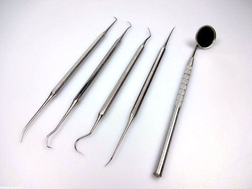 4pc Dental Pick Set With Mirror Double Ended Picks Probe Stainless Steel SS Oral