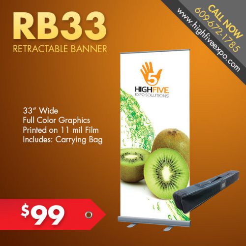 33&#034;x78&#034; Retractable Banner Stand+Color Graphic Print+Case $99! Free Shipping!