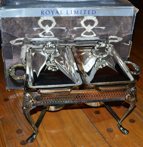 Royal Limited 3 Qt. Silver Plate Food Warmer 2 Glass Liners