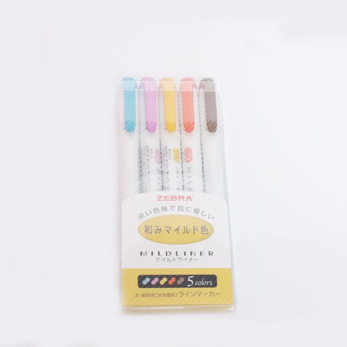 Zebra Mildliner Double-Sided  Highlighter Pens Marker 5 Calm Mild Colors Set