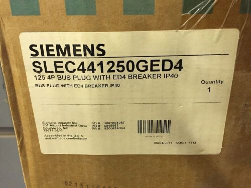 Siemens Sentron SLEC401250GED4 Circuit Breaker Busplug  New In Box With Breaker