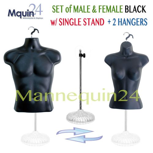 SET of BLACK MALE &amp; FEMALE TORSO MANNEQUIN BODY FORMS(S-M) + 1 STAND + 2 HANGERS