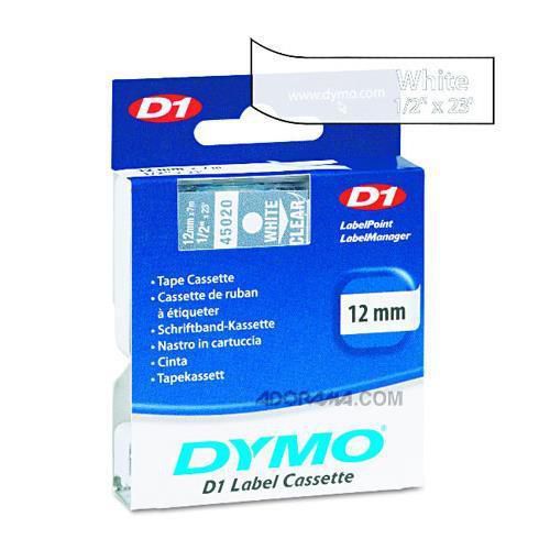 Dymo 45020 1/2in 23 ft wht on clr tape for labelmanager for sale