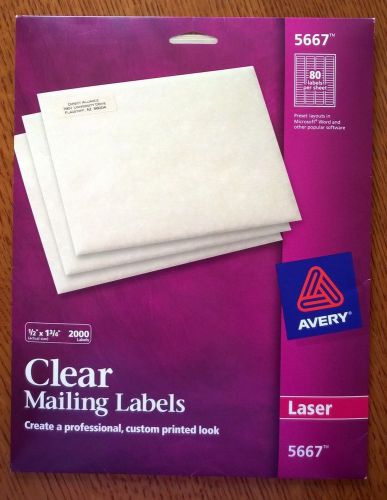 Avery #5667, used,  17 pgs. = 1360 LABELS in package Clear Return Address Labels