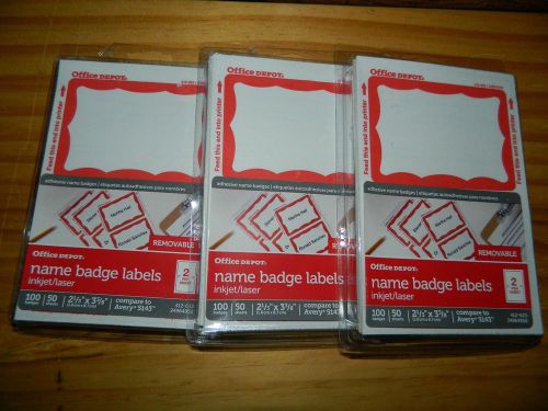 300 OFFICE DEPOT Red Border NAME BADGE TAGS ID LABELS Laser Ink Jet Print Write