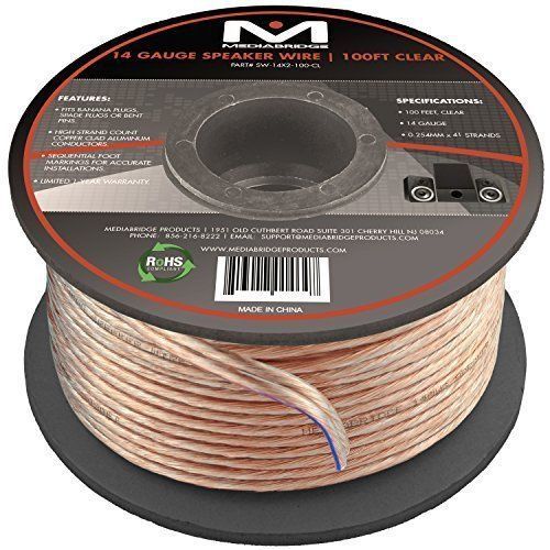 14awg 2-conductor speaker wire (100 feet, clear) by mediabridge - spooled design for sale